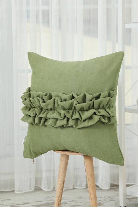 Handcrafted Throw Pillow with Elegant Ruffle Detail, Luxurious Cushion Cover for Living Room or Bedroom Decorations,K-270