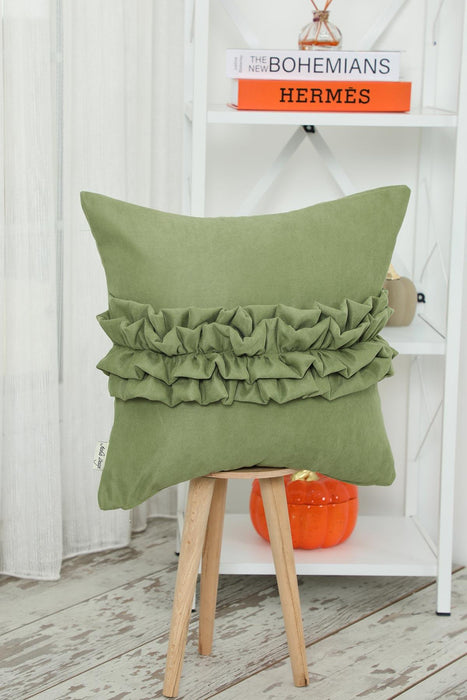 Handcrafted Throw Pillow with Elegant Ruffle Detail, Luxurious Cushion Cover for Living Room or Bedroom Decorations,K-270