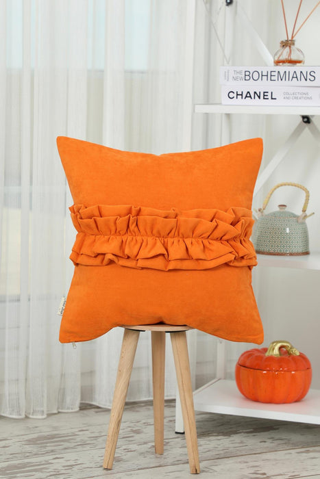 Handcrafted Throw Pillow with Elegant Ruffle Detail, Luxurious Cushion Cover for Living Room or Bedroom Decorations,K-270