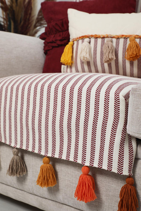 Handmade Bohemian Multicolored Tassel Sofa Cover 1 Seater SlipCover Couch Slipcover Living Room Striped Couch Protector Sofa Cover,KO-30T