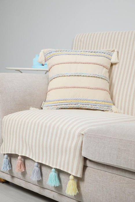 غطاء أريكة بوهيمي متعدد الألوان مصنوع يدويًا، غطاء أريكة منزلق لمقعد واحد، غطاء أريكة مخطط لغرفة المعيشة، غطاء أريكة، KO-30T