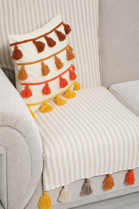 غطاء أريكة بوهيمي متعدد الألوان مصنوع يدويًا، غطاء أريكة منزلق لمقعد واحد، غطاء أريكة مخطط لغرفة المعيشة، غطاء أريكة، KO-30T