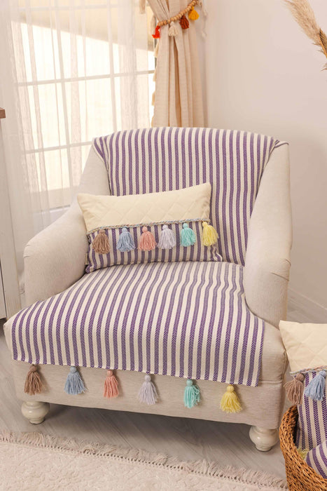 Handmade Bohemian Multicolored Tassel Sofa Cover 1 Seater SlipCover Couch Slipcover Living Room Striped Couch Protector Sofa Cover,KO-30T