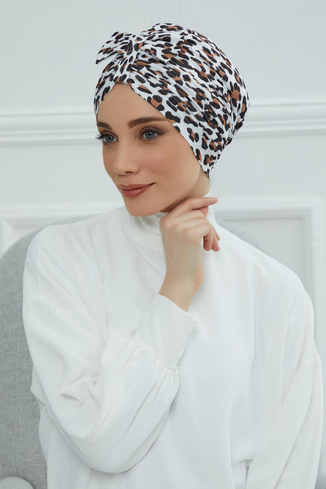 Handmade Instant Turban Bonnet Cap with Bow Tie on the Front Side, Fashionable Cotton Head Wrap Lightweight Head Scarf with Bow Tie,B-7YD Wild Elegance