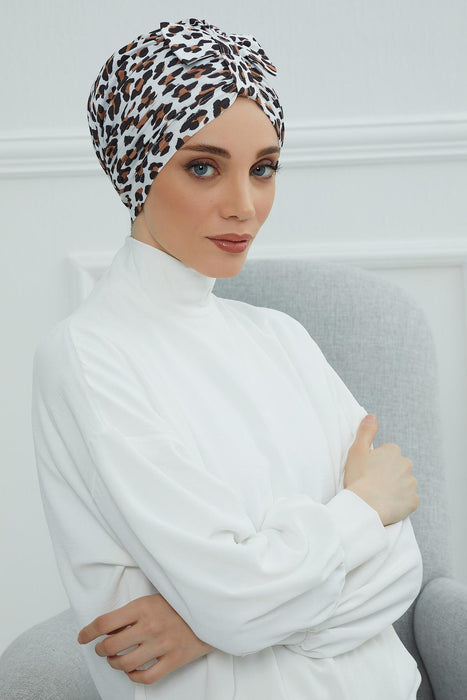 Handmade Instant Turban Bonnet Cap with Bow Tie on the Front Side, Fashionable Cotton Head Wrap Lightweight Head Scarf with Bow Tie,B-7YD Wild Elegance