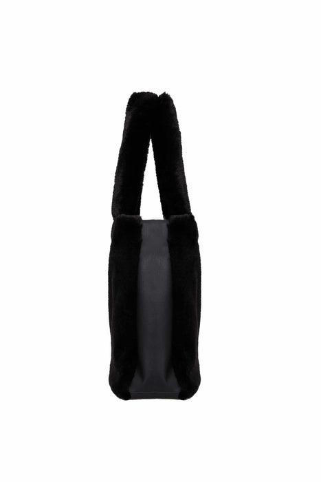 Handmade Shoulder Bag made from Plush Fabric, Elegant High Quality Daily Bag for Women with Leather Detail, Trendy Soft Women Bag,CK-44 Black - Black