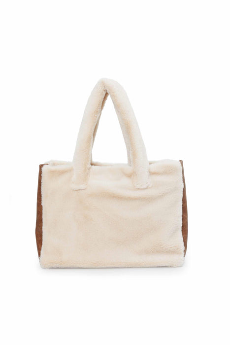 Handmade Shoulder Bag made from Plush Fabric, Elegant High Quality Daily Bag for Women with Leather Detail, Trendy Soft Women Bag,CK-44 Beige - Light Brown