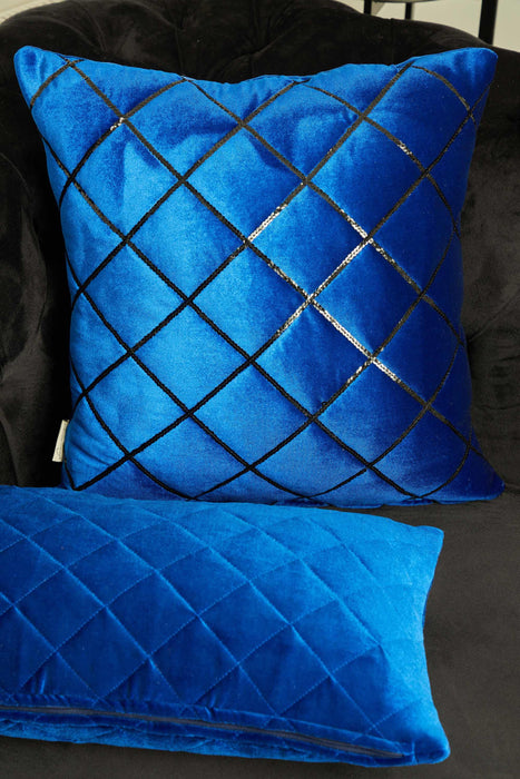 High Quality Velvet Throw Pillow Cover adorned with Sequins, Chic Throw Pillow Cover for Modern Living Rooms, Stylish Cushion Covers,K-342 Sax Blue