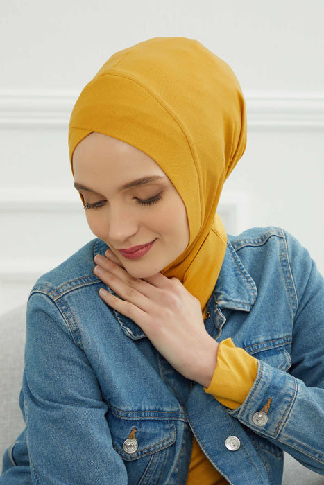 Inner Bonnet Instant Turban %95 Cotton Head Scarf Lightweight Headwear Ninja Cap, Slip on Hijab,TB-4 Mustard Yellow