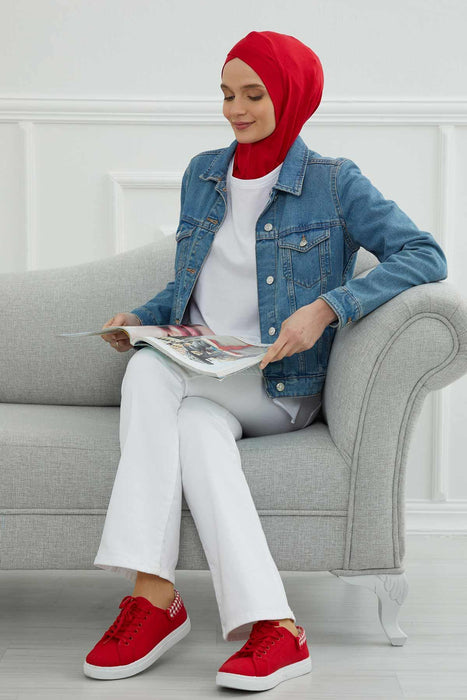 Inner Bonnet Instant Turban %95 Cotton Head Scarf Lightweight Headwear Ninja Cap, Slip on Hijab,TB-4 Red