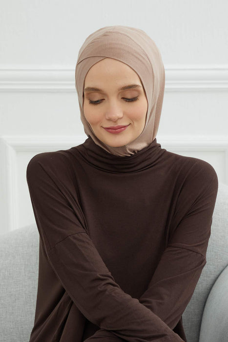 Inner Bonnet Instant Turban %95 Cotton Head Scarf Lightweight Headwear Ninja Cap, Slip on Hijab,TB-4 Mink
