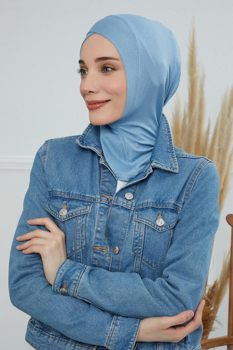 Inner Bonnet Instant Turban %95 Cotton Head Scarf Lightweight Headwear Ninja Cap, Slip on Hijab,TB-4 Blue