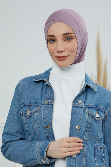 Inner Bonnet Instant Turban %95 Cotton Head Scarf Lightweight Headwear Ninja Cap, Slip on Hijab,TB-4 Lilac