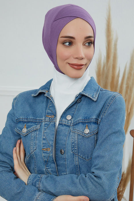 Inner Bonnet Instant Turban %95 Cotton Head Scarf Lightweight Headwear Ninja Cap, Slip on Hijab,TB-4 Purple 2