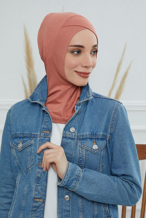 Inner Bonnet Instant Turban %95 Cotton Head Scarf Lightweight Headwear Ninja Cap, Slip on Hijab,TB-4 Salmon
