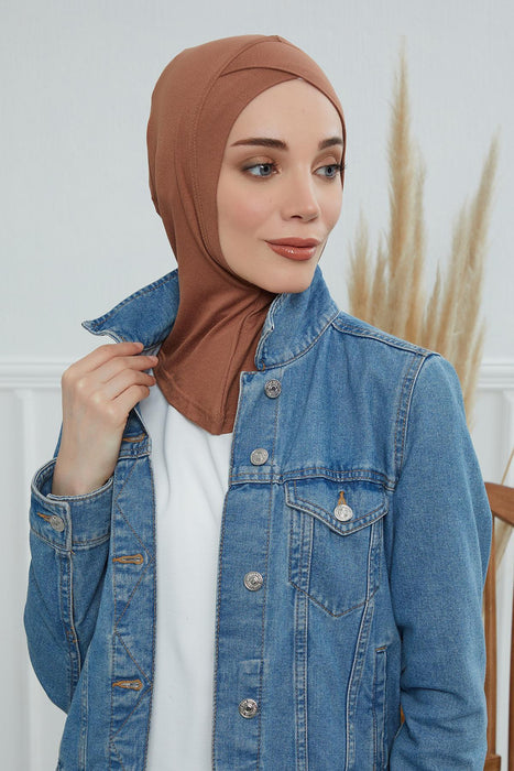 Inner Bonnet Instant Turban %95 Cotton Head Scarf Lightweight Headwear Ninja Cap, Slip on Hijab,TB-4 Caramel Brown