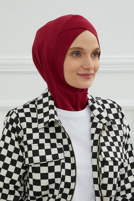 Inner Bonnet Instant Turban %95 Cotton Head Scarf Lightweight Headwear Ninja Cap, Slip on Hijab,TB-4 Maroon