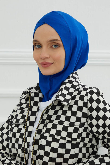 Inner Bonnet Instant Turban %95 Cotton Head Scarf Lightweight Headwear Ninja Cap, Slip on Hijab,TB-4 Sax Blue