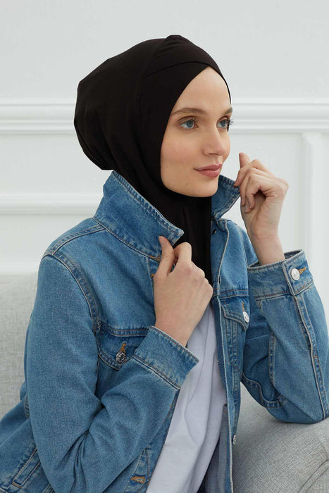 Inner Bonnet Instant Turban %95 Cotton Head Scarf Lightweight Headwear Ninja Cap, Slip on Hijab,TB-4 Black