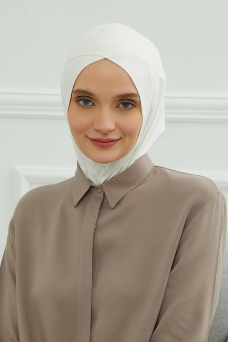 Inner Bonnet Instant Turban %95 Cotton Head Scarf Lightweight Headwear Ninja Cap, Slip on Hijab,TB-4 Ivory