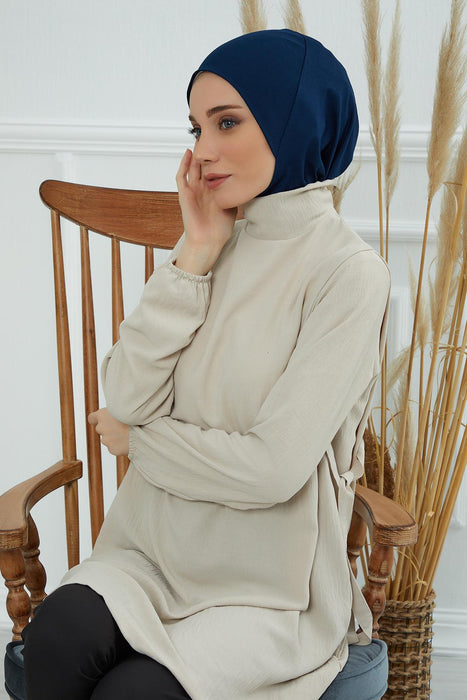 Inner Bonnet Instant Turban %95 Cotton Head Scarf Lightweight Headwear Ninja Cap, Slip on Hijab,TB-5 Navy Blue