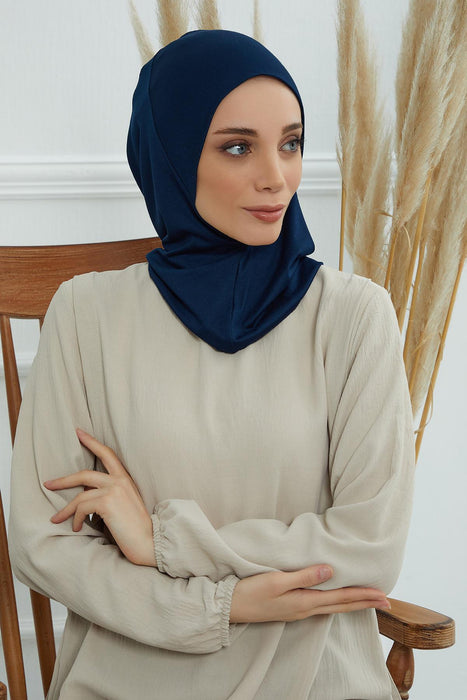 Inner Bonnet Instant Turban %95 Cotton Head Scarf Lightweight Headwear Ninja Cap, Slip on Hijab,TB-5 Navy Blue