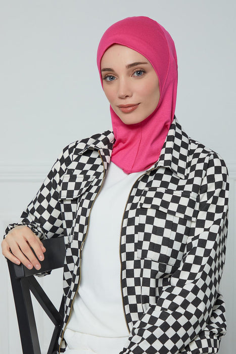 Inner Bonnet Instant Turban %95 Cotton Head Scarf Lightweight Headwear Ninja Cap, Slip on Hijab,TB-5 Fuchsia