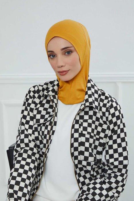 Inner Bonnet Instant Turban %95 Cotton Head Scarf Lightweight Headwear Ninja Cap, Slip on Hijab,TB-5 Mustard Yellow