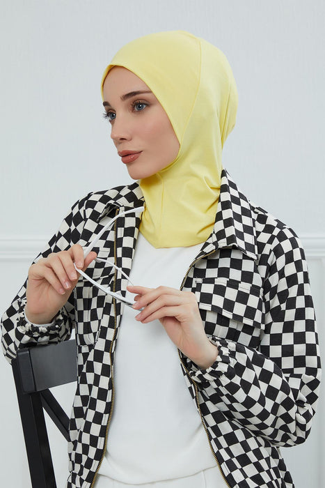 Inner Bonnet Instant Turban %95 Cotton Head Scarf Lightweight Headwear Ninja Cap, Slip on Hijab,TB-5 Yellow