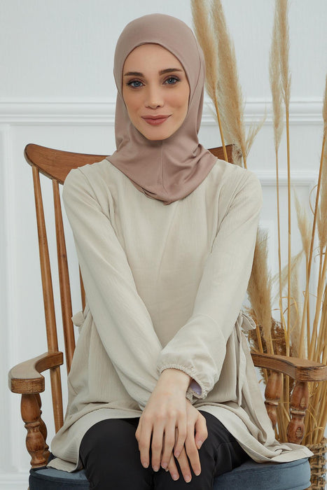 Inner Bonnet Instant Turban %95 Cotton Head Scarf Lightweight Headwear Ninja Cap, Slip on Hijab,TB-5 Mink