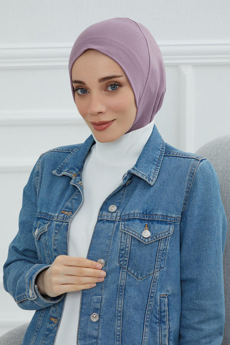 Inner Bonnet Instant Turban %95 Cotton Head Scarf Lightweight Headwear Ninja Cap, Slip on Hijab,TB-5 Lilac