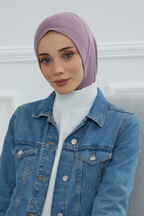Inner Bonnet Instant Turban %95 Cotton Head Scarf Lightweight Headwear Ninja Cap, Slip on Hijab,TB-5 Lilac