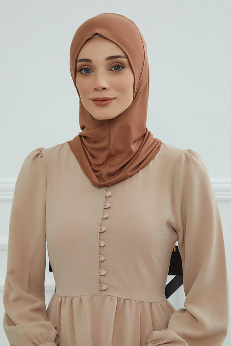 Inner Bonnet Instant Turban %95 Cotton Head Scarf Lightweight Headwear Ninja Cap, Slip on Hijab,TB-5 Caramel Brown