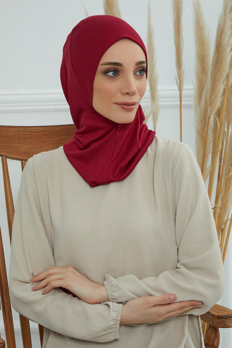 Inner Bonnet Instant Turban %95 Cotton Head Scarf Lightweight Headwear Ninja Cap, Slip on Hijab,TB-5 Maroon