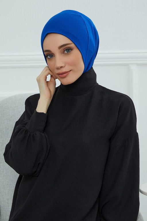 Inner Bonnet Instant Turban %95 Cotton Head Scarf Lightweight Headwear Ninja Cap, Slip on Hijab,TB-5 Sax Blue