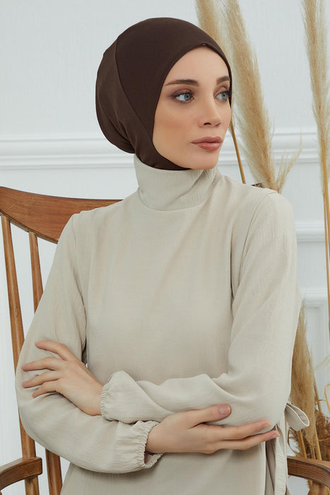 Inner Bonnet Instant Turban %95 Cotton Head Scarf Lightweight Headwear Ninja Cap, Slip on Hijab,TB-5 Brown