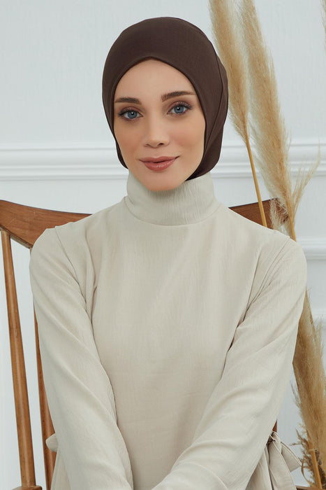 Inner Bonnet Instant Turban %95 Cotton Head Scarf Lightweight Headwear Ninja Cap, Slip on Hijab,TB-5 Brown