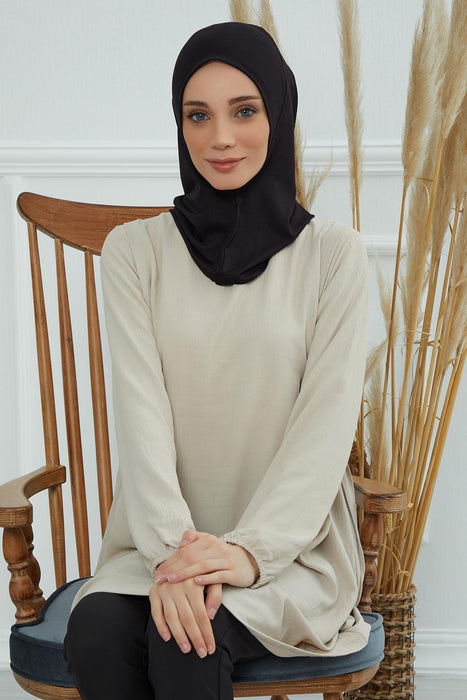 Inner Bonnet Instant Turban %95 Cotton Head Scarf Lightweight Headwear Ninja Cap, Slip on Hijab,TB-5 Black