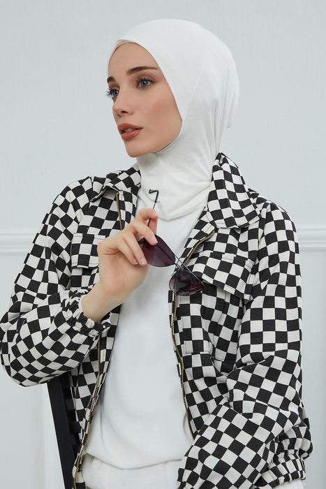 Inner Bonnet Instant Turban %95 Cotton Head Scarf Lightweight Headwear Ninja Cap, Slip on Hijab,TB-5 Ivory