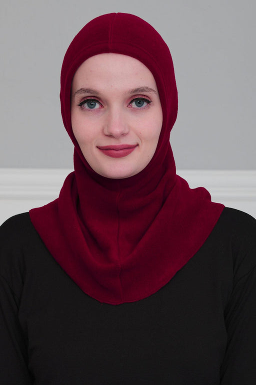 Premium Soft Fleece Instant Turban Bonnet for Women, Head and Neck Full Coverage Hijab Head Wear, Soft & Comfortable Modest Head Wrap,TB-1P Maroon