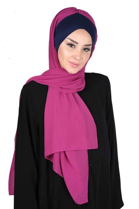 Instant Chiffon Shawl for Women With Cotton Bonnet Chiffon Turban Cap Head Wrap Instant Turban Scarf,BS-2