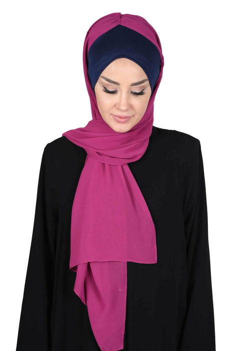 Instant Chiffon Shawl for Women With Cotton Bonnet Chiffon Turban Cap Head Wrap Instant Turban Scarf,BS-2