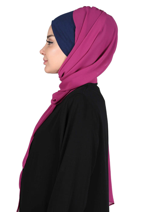 Sofort-Chiffon-Schal für Frauen mit Baumwollhaube, Chiffon-Turban-Kappe, Kopfwickel, Sofort-Turban-Schal, BS-2