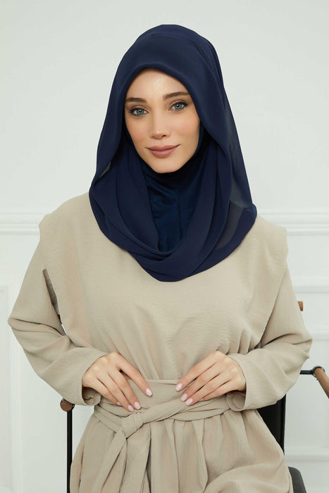 Instant-Chiffon-Schal für Damen mit Baumwollhaube, Chiffon-Turbanmütze, Kopfwickel, Instant-Turbanschal, PS-45