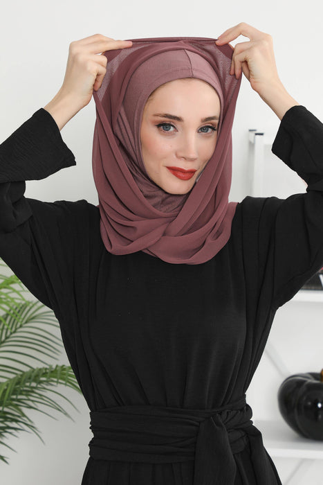 Instant Chiffon Shawl for Women With Cotton Bonnet Chiffon Turban Cap Head Wrap Instant Turban Scarf,PS-45