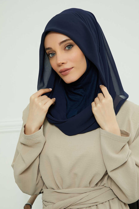 Instant-Chiffon-Schal für Damen mit Baumwollhaube, Chiffon-Turbanmütze, Kopfwickel, Instant-Turbanschal, PS-45