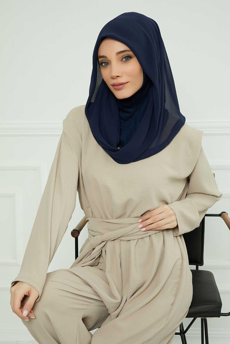 Instant-Chiffon-Schal für Damen mit Baumwollhaube, Chiffon-Turbanmütze, Kopfwickel, Instant-Turbanschal, PS-45