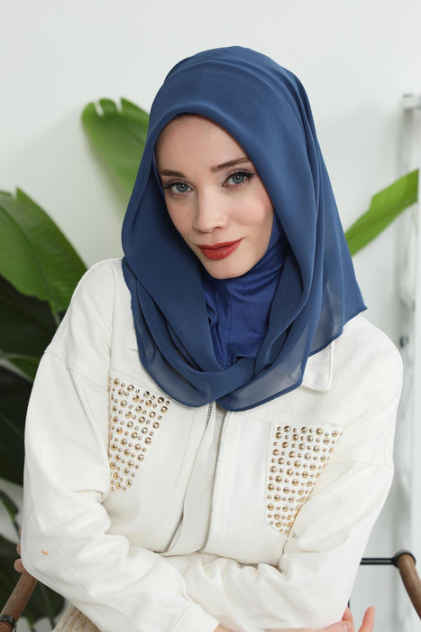 Instant-Chiffon-Schal für Damen mit Baumwollhaube, Chiffon-Turbanmütze, Kopfwickel, Instant-Turbanschal, PS-45