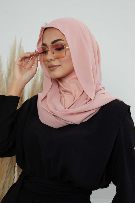 Instant Chiffon Shawl Headscarf for Women with Cotton Bonnet Chiffon Turban Cap, Ready-to-Wear Soft Chiffon Shawl Instant Hijab Wrap,PS-46