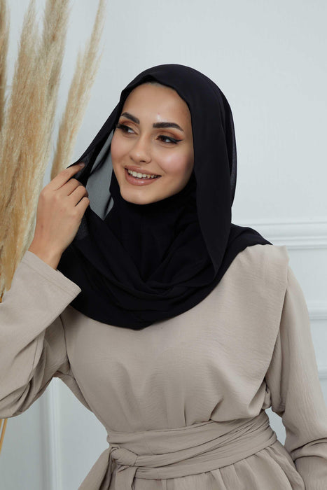 Instant Chiffon Shawl Headscarf for Women with Cotton Bonnet Chiffon Turban Cap, Ready-to-Wear Soft Chiffon Shawl Instant Hijab Wrap,PS-46